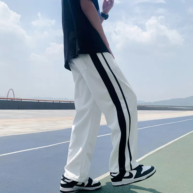 Sweatpants Men Summer Design Side Striped Baggy Trousers Student Cool Streetwear Hip Hop Teens Dynamic Mens Korean Stylish Daily