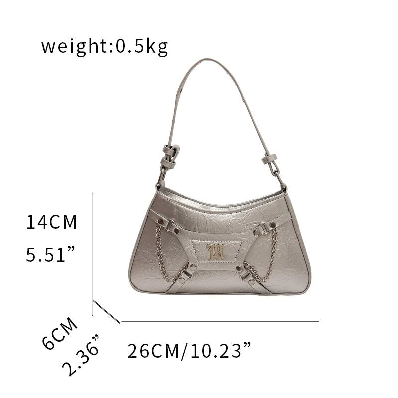 2023 New Casual PU Leather Women's Handbag Women's Luxury Designer Y2K Women's Shoulder Bag Wallet Metal Decoration Small Bag