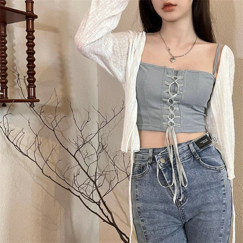 Woman T-shirt Summer Thin Bow Solid Color Short Thin Womens Cardigan Korean Fashion Casual Sun Protection 2023 Top Women Clothin