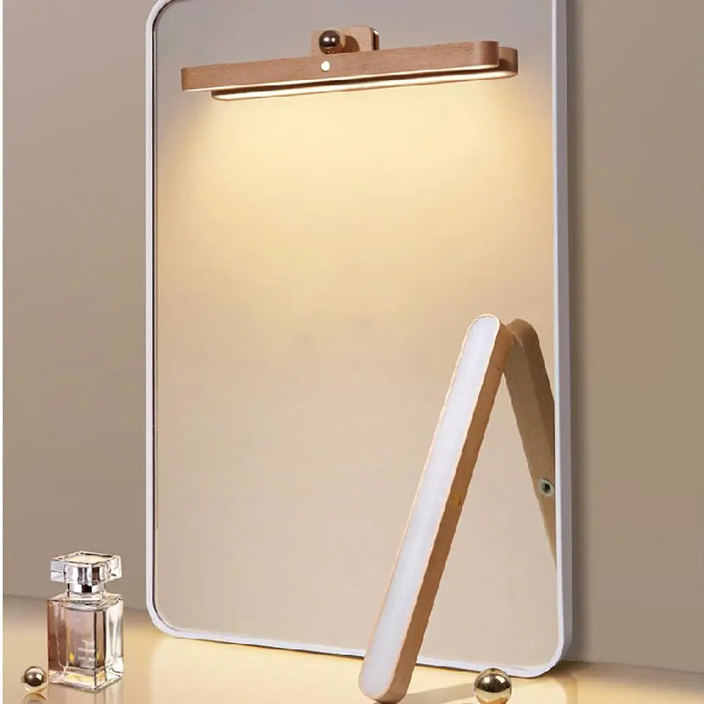 Mirror Light Wooden LED Night Light Mirror Front Fill Light for Makeup Rechargeable Magnetic Wall Lamp Bedroom Bedside Lamp