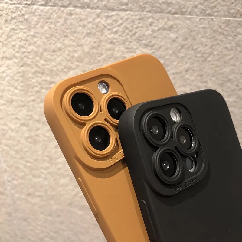 Matte Silicone Soft Phone Case For iPhone 15 14 13 12 11 Pro Max Mini XR X XS 8 7 14 15 Plus SE 2020 Camera Lens Portector Cover