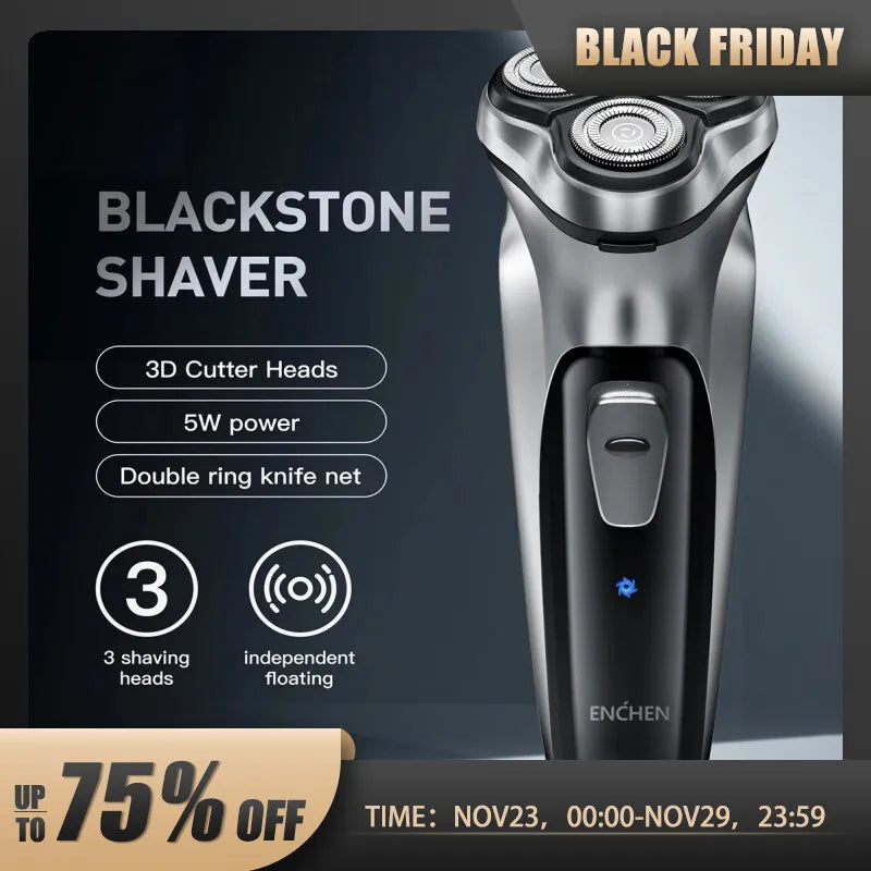 ENCHEN Blackstone Electrical Rotary Shaver for Men 3D Floating Blade Washable Type-C USB Rechargeable Shaving Beard Machine