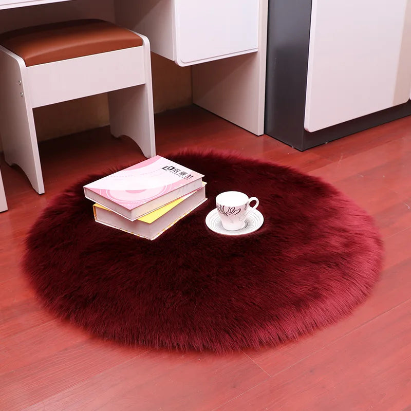 Plush Round Carpet Sheepskin Pink living Room Home Decor Bedroom Floor Cushion Mats For bedroom white area shaggy Fur Rugs