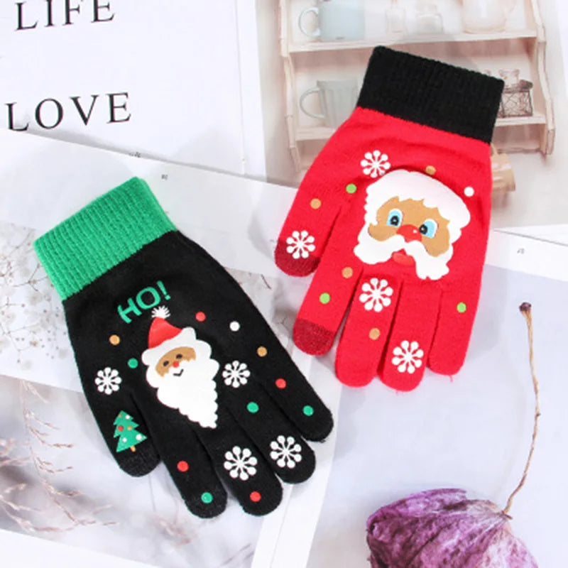 Christmas Gloves / Socks Cute Santa Touch Screen Knit Warm Fingerless Gloves Cute Print Pattern Christmas Decoration Socks D49