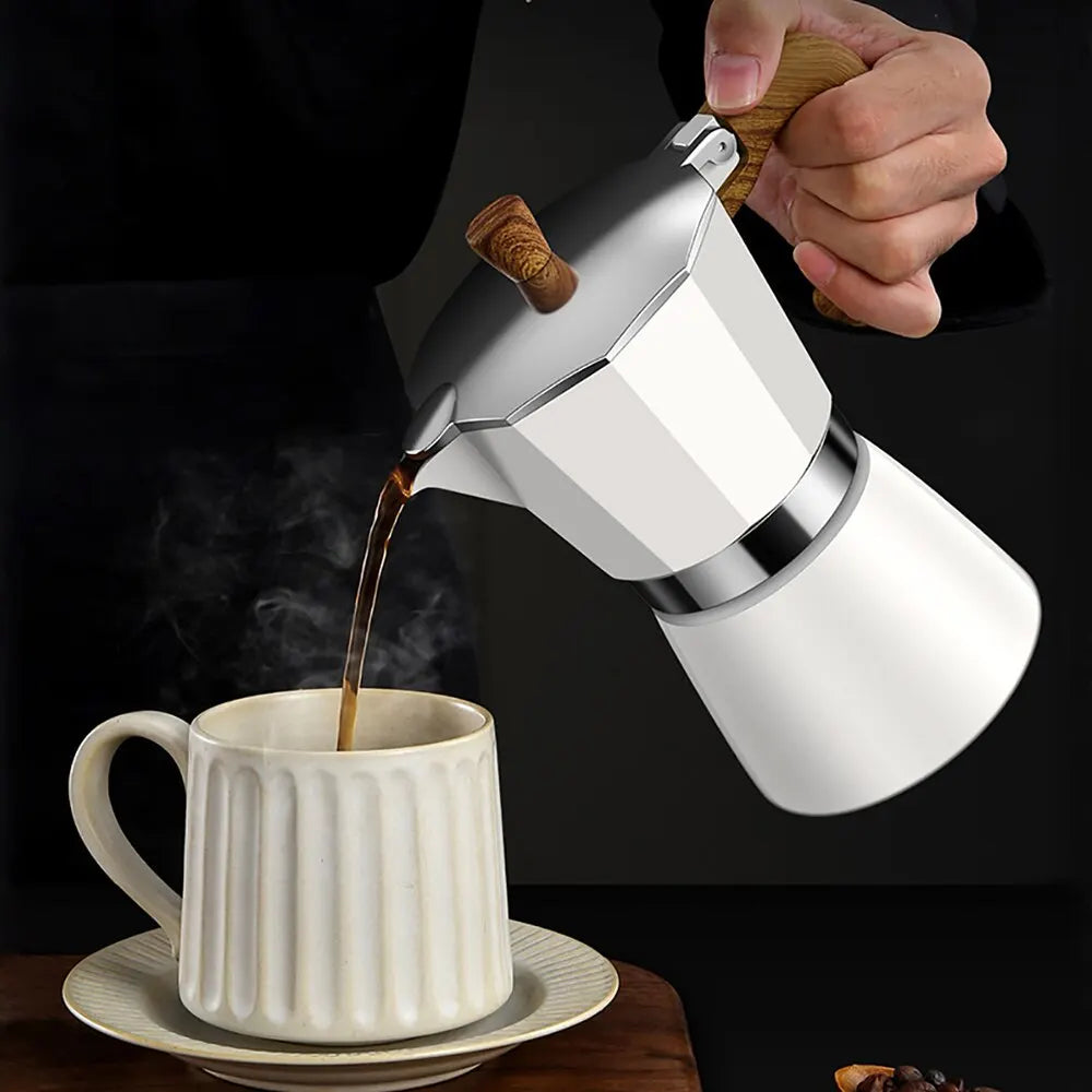 150ml/300ml Vintage Wooden Handle Electric Espresso Machine Moka Pot Classic Italian Portable Cafe Tool Kitchen Cafe