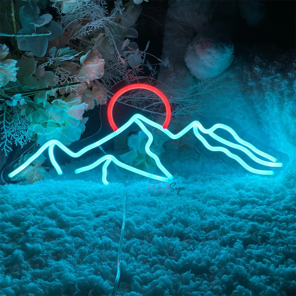 Led Neon Sign Moutain and Sun Neon Light Custom Led Lamp Sign Home Wall Decor for Bedroom Kid Room Bar Birthday Decoration