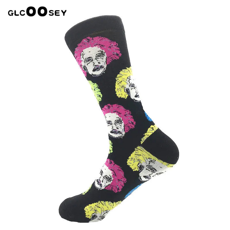 2023 NEW Funny Men Socks Cotton Fashion Trend Harajuku Guitar Beer Boxing Gloves Skull Chess Clown Sieve Hip Hop Socks