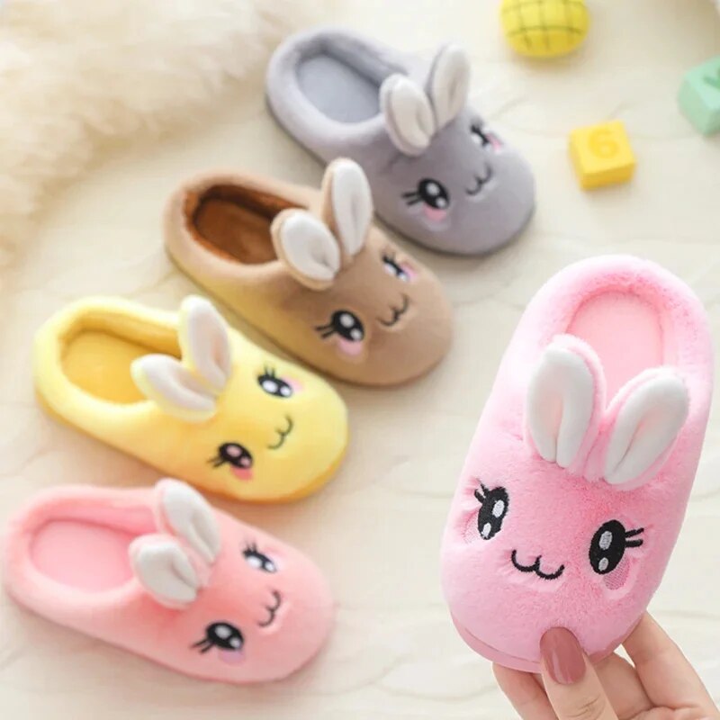 Baby Girls Cotton Slippers 2023 New Winter Children's Cute Rabbit Plush Slippers Boys Home Indoor Shoes Furry Kids Slippers