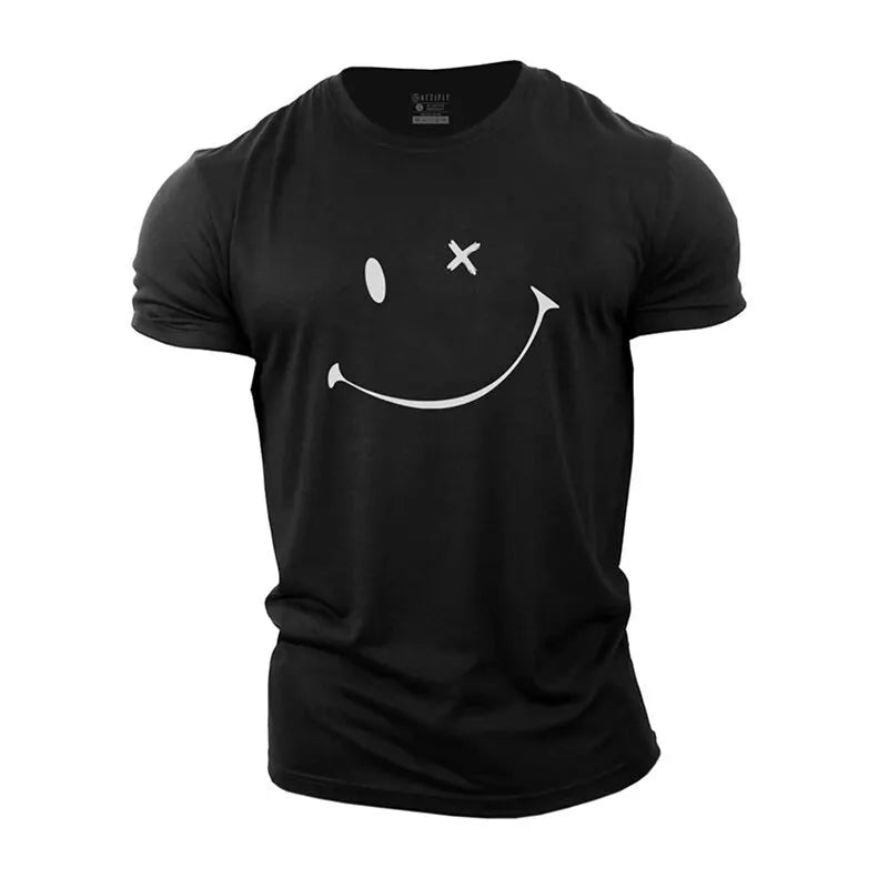 Summer Trend New Smiling Face 3D Printing Men's T-Shirt Round Neck Hip-Hop Sports Wind Speed Dry Smooth Breathable Short Sleeve