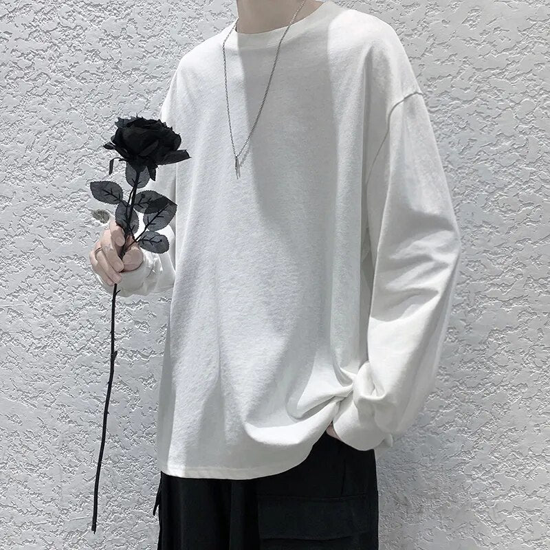 Fashion Solid Long sleeve T-shirt Men’s Autumn Korean Fashion Clothes Men Tops Men Woman Brand Tees Cotton Big Size 5XL