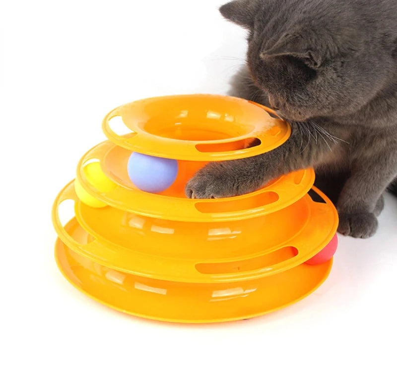 3-layer pet cat toy Training Entertainment board Interactive tower track dish Cat Turntable ball quadruple dish tumble