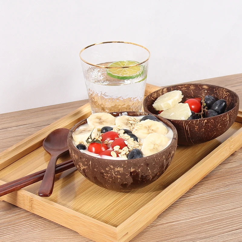 12-15cm Natural Coconut Bowl Spoon Tablewar Set For Kitchen Item Utensils Wooden Good Product Design Dining Salad Home Dinnerwar