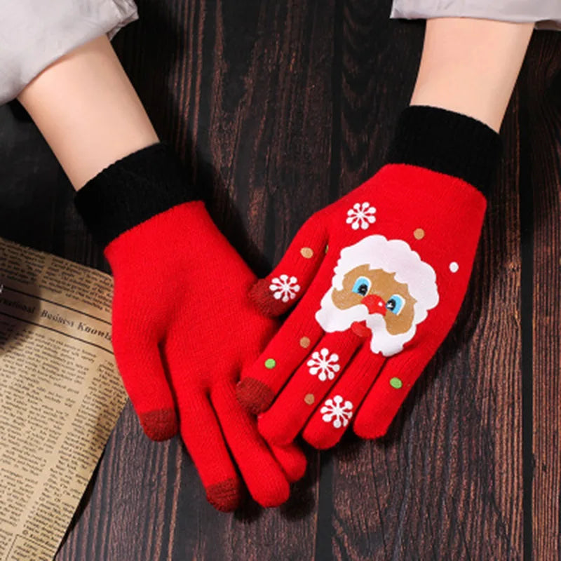 Christmas Gloves / Socks Cute Santa Touch Screen Knit Warm Fingerless Gloves Cute Print Pattern Christmas Decoration Socks D49