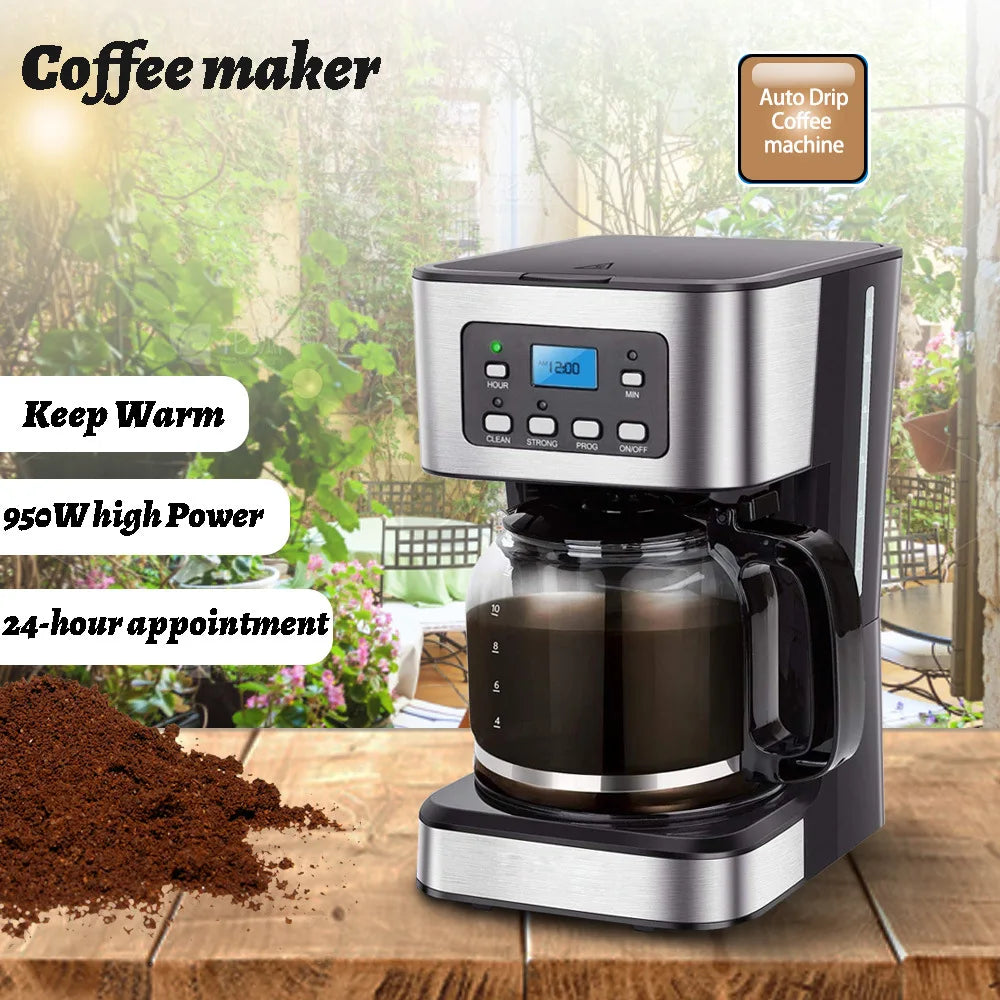 950W Electric Coffee Maker 12 Cups Automatic Drip Coffee Machine With Coffee Pot 220V Auto Keep Warm Function Home Office Use