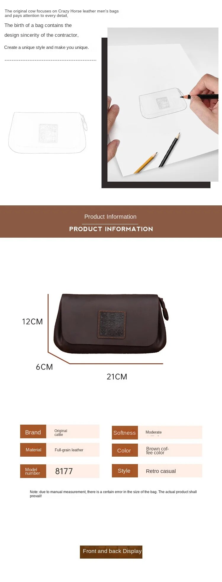 Vintage Crazy Horse Leather Men's Wallet Clutch Bag Mobile Phone Bag Car Key Purses Business Multifunction Card Package