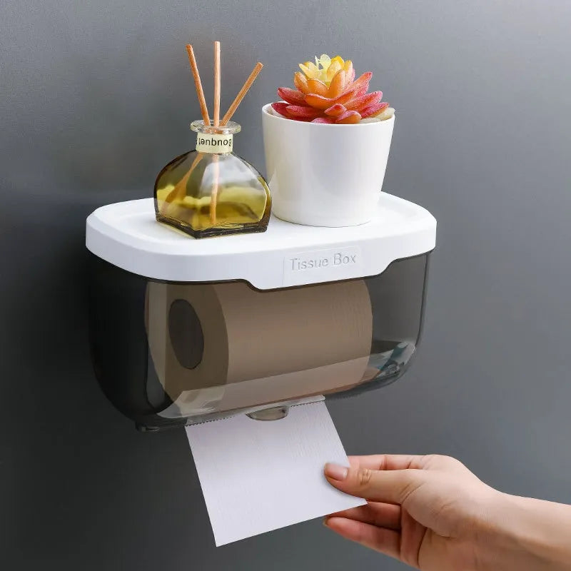 1Pc Grey Punch Free Toilet Paper Holder Box Waterproof Storage Toilet Paper Rack Paper Towel Kitchen Bathroom Storage Box