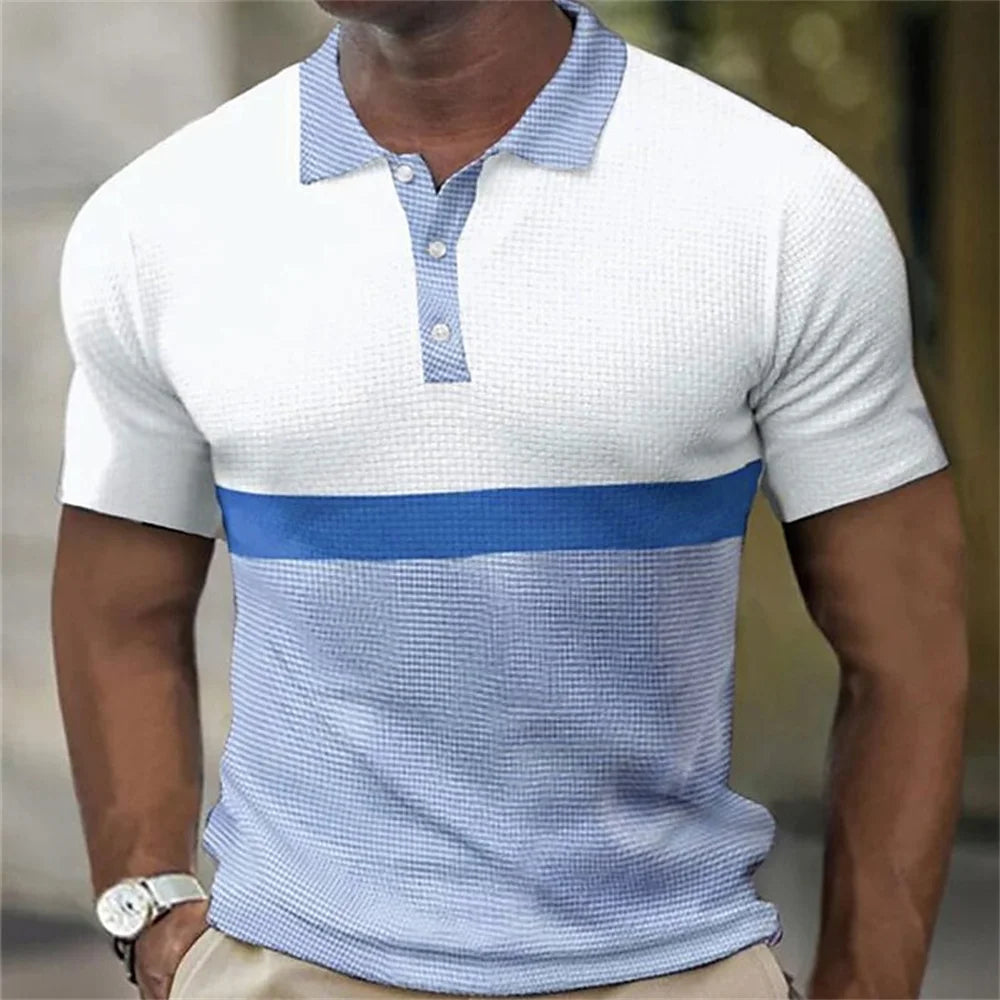 New Business Short Sleeve T-Shirt Plaid Men Polo Shirt Mesh Breathable Lapel Casual Top T-Shirt Summer Fashion Men's T-Shirt