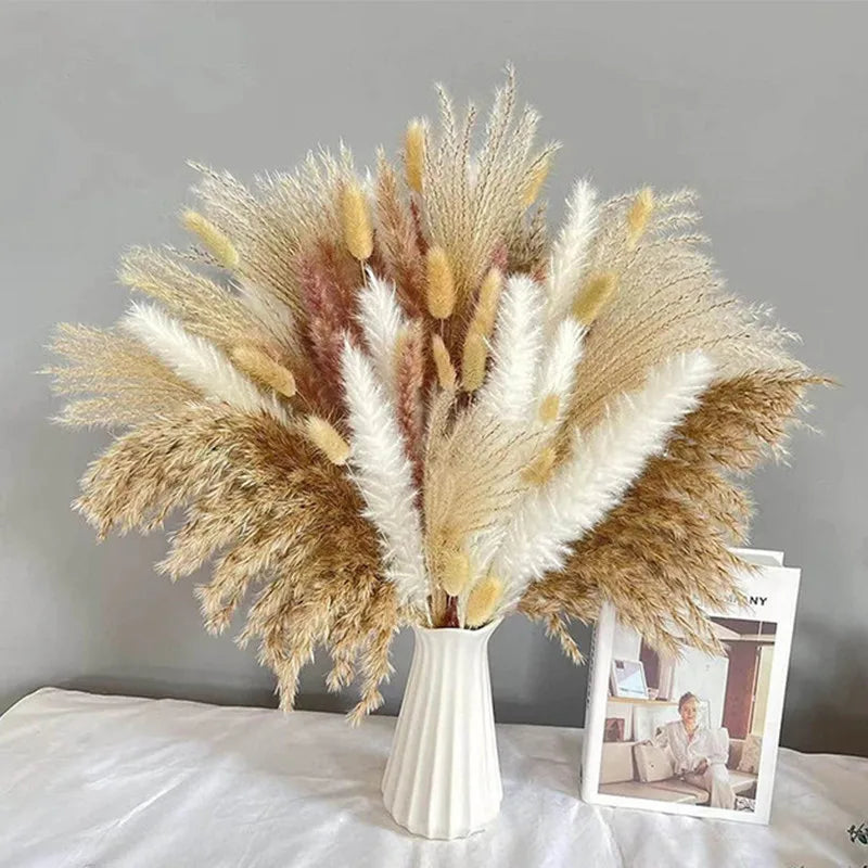 Natural Dried Flowers Pampas Phragmites Rabbit Tail Grass Bouquet for Boho Nordic Home Decor Wheat Ears Wedding Decoration