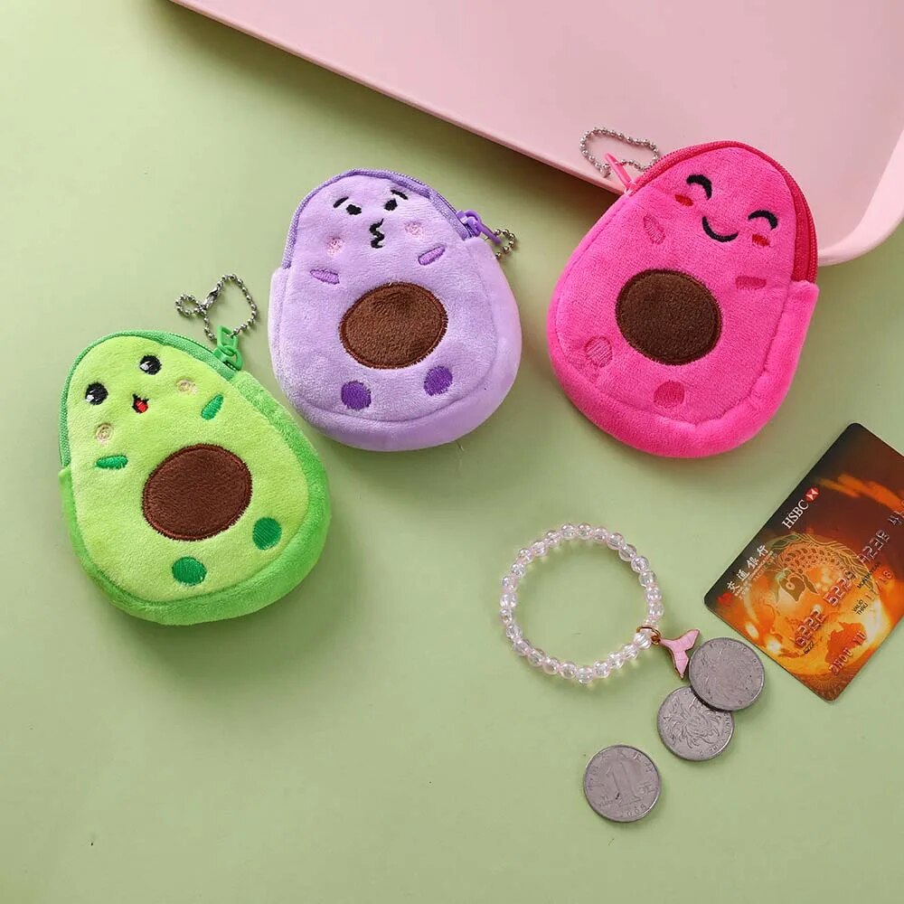 Fashion Mini Money Pouch Kids Cartoon Girls Key Case Bags Wallet Avocado Plush Purse Small Coin bag