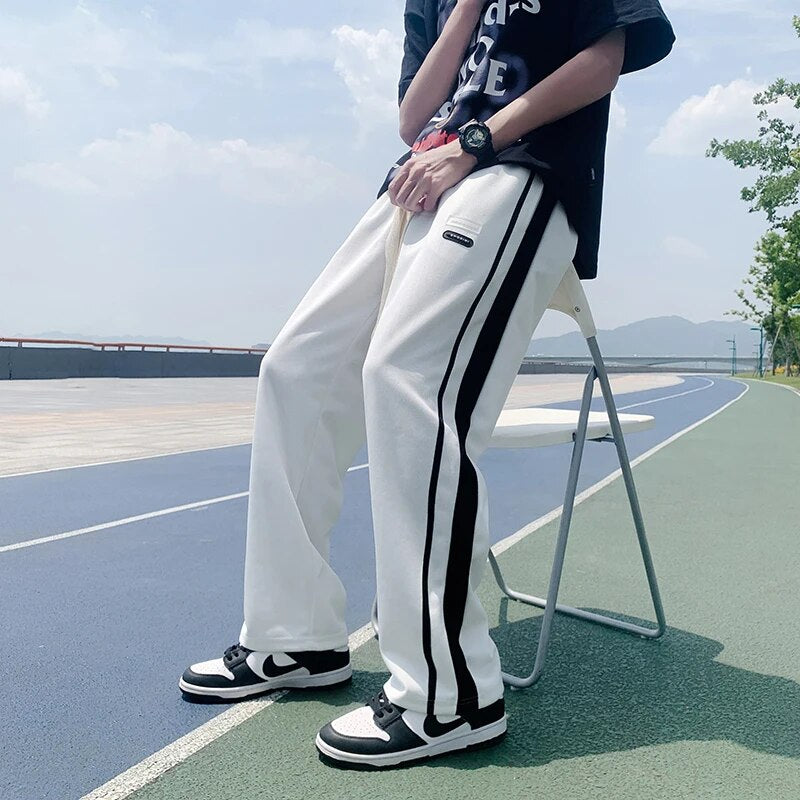 Sweatpants Men Summer Design Side Striped Baggy Trousers Student Cool Streetwear Hip Hop Teens Dynamic Mens Korean Stylish Daily