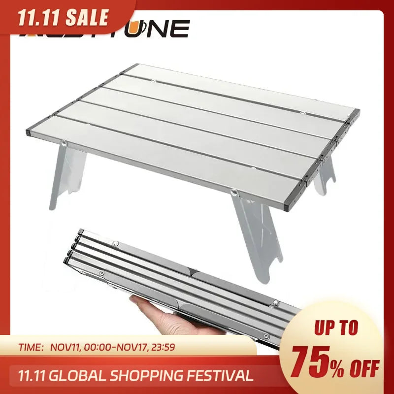 WESTTUNE Mini Camping Table Ultralight Portable Aluminum Alloy Outdoor Table Roll-Up Folding Table for Backpacking Picnic BBQ