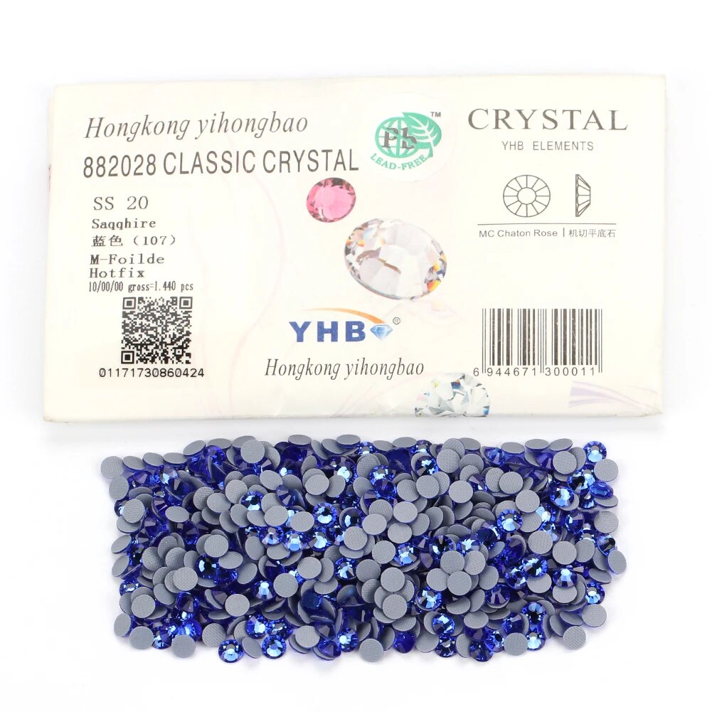 YHB High Quality Blue Flatback Hotfix Rhinestones For Shoes Bags Nails Crafts Fabric Garment Decoration DiY Jewelry Accessories