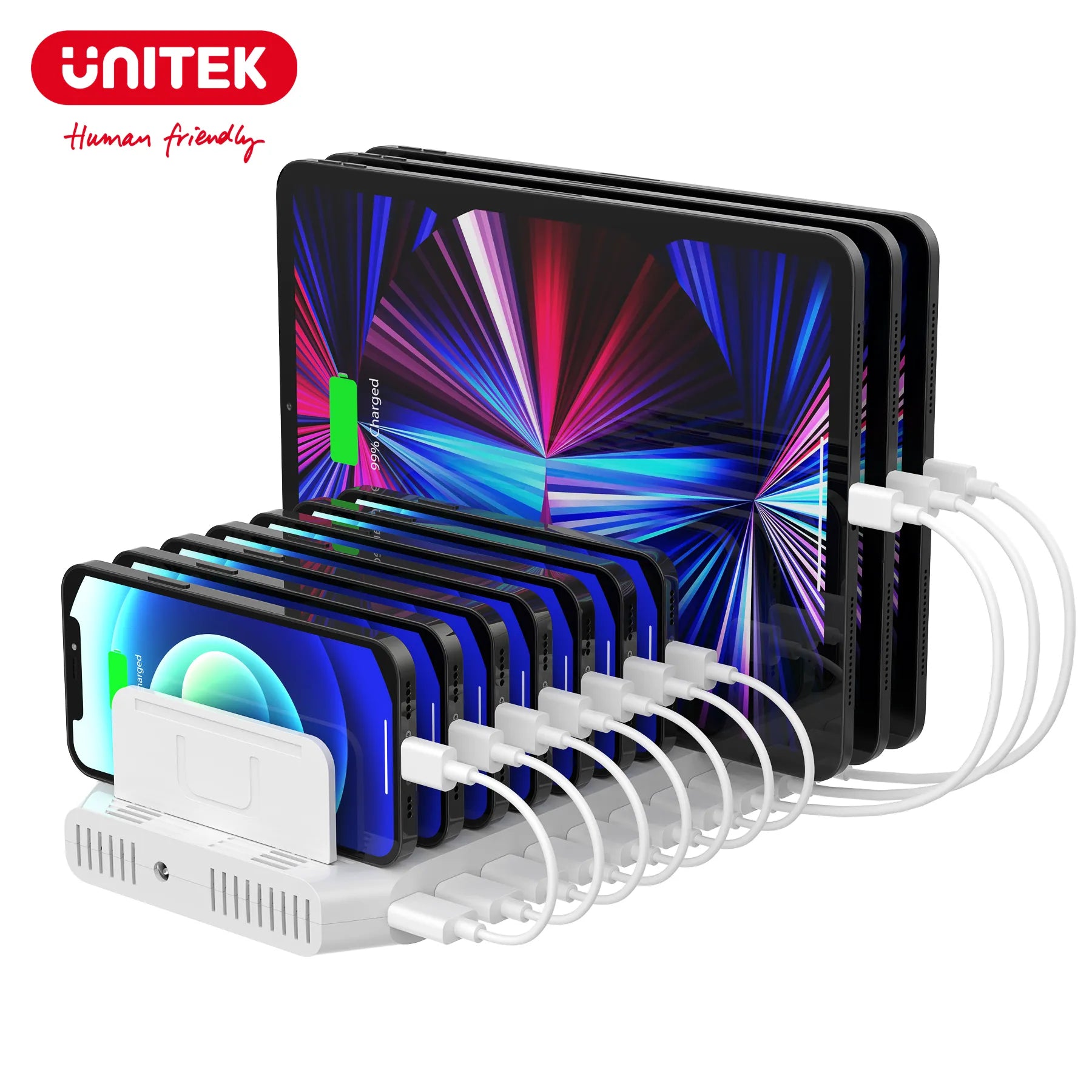 Unitek 10-Port USB Charging Station Multiple USB 60W Charger Dock with QC 3.0 Fast Charging for iPhone Samsung iPad Tablet Phone