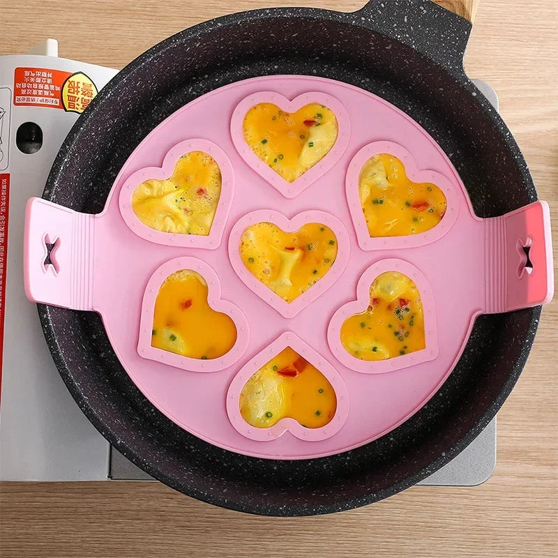 Nonstick Egg Pancake Maker Fried Egg Omelet Mold Seven Holes Silicone Mold Heart Star Shape Mold Kitchenware Baking Gadgets