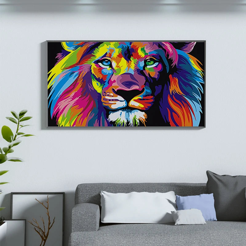 Frameless Colorful Lion Animals Abstract Painting Diy Digital Paintng By Numbers Modern Wall Art Picture For Home Wall Artwork