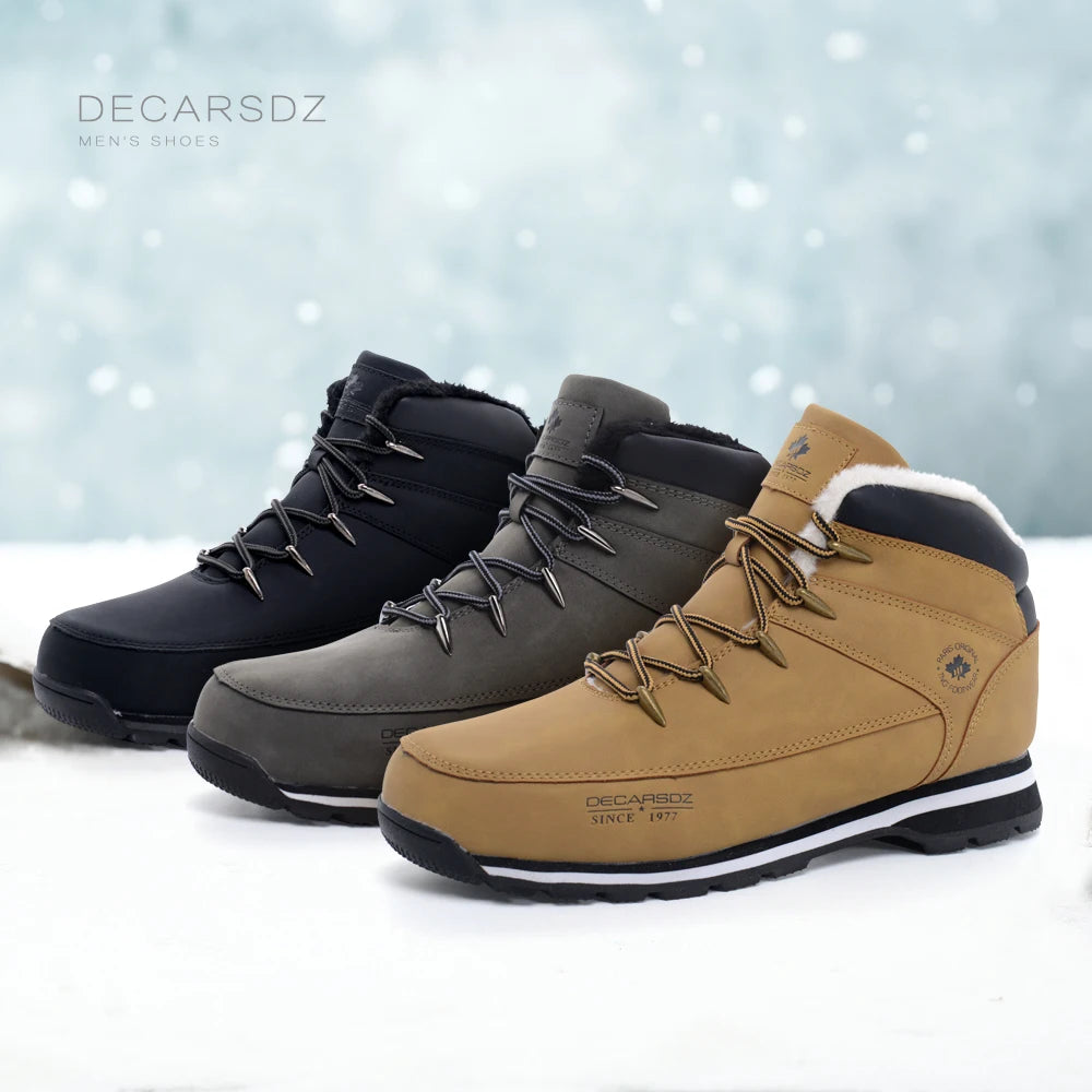 DECARSDZ Winter Boots Men 2023 New Outdoor Waterproof Comfy Durable Outsole Men Boots Classic High Quality Leather Snow Boots