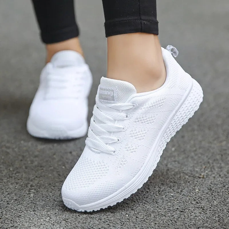 Women Casual Shoes Fashion Breathable Walking Mesh FlatShoesSneakers White Female Footwear