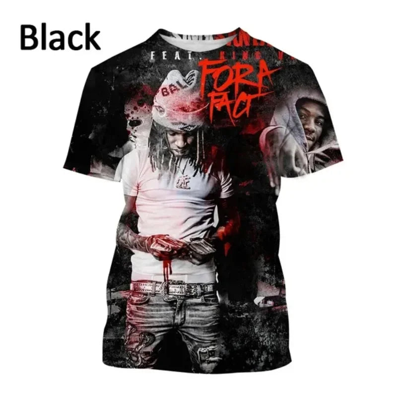 Hip-hop Singer King Von 3DT Shirt Men's Round Neck Casual Short-sleeved T-shirt Hip-hop T-shirt Harajuku Style Casual T-shirt