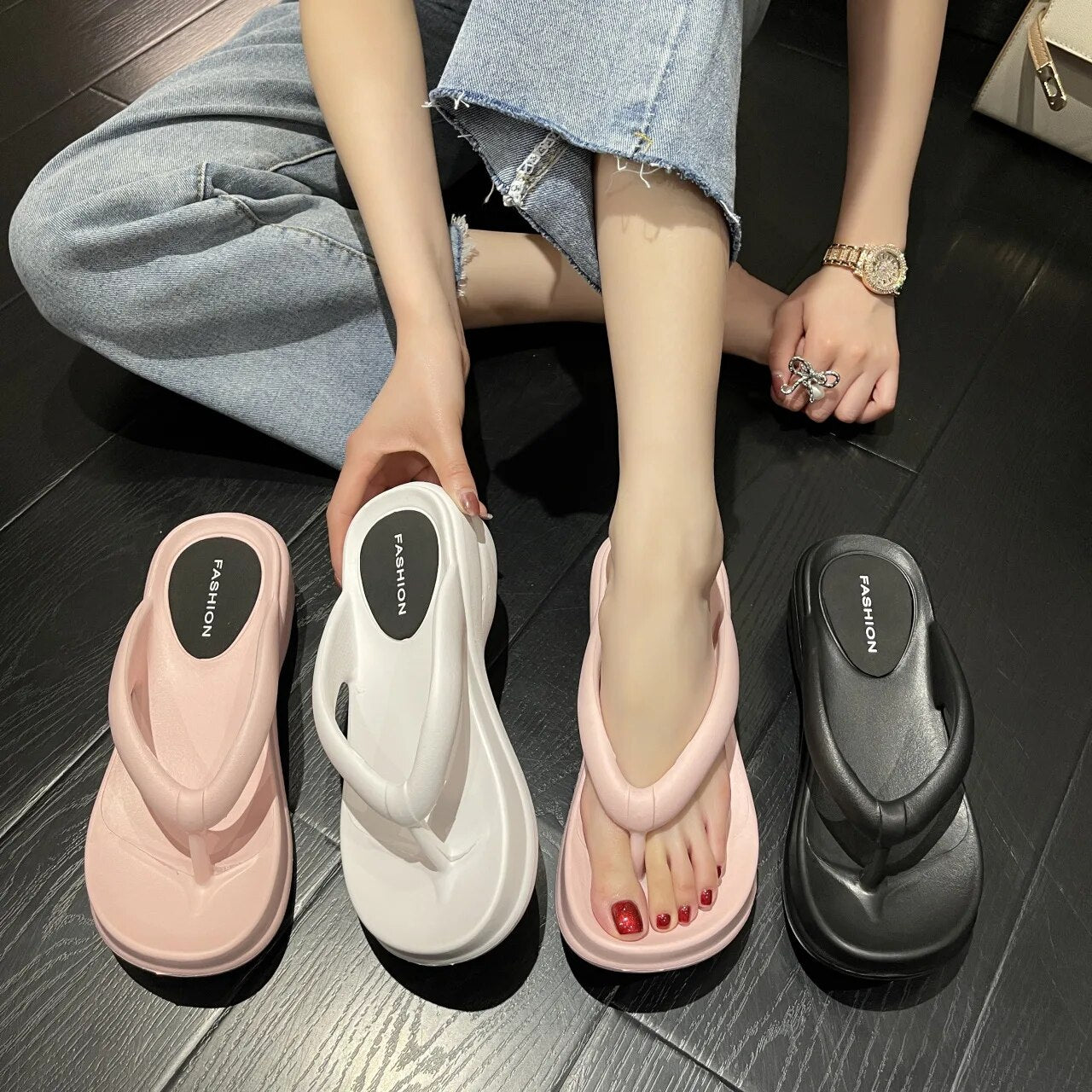 Thick Sole Wedges Flip Flops For Women 2023 Summer Clip Platform Sandals Woman Non-slip Beach Slippers Girls Outdoor Slides