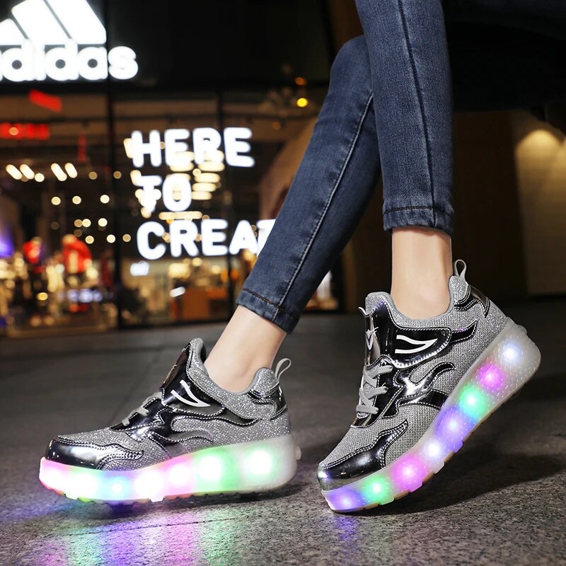 Children Roller Skates Tow Wheels Shoes Glowing Fashion Children Sport Shoes Casual Skating USB LED Light Sneakers for Kids