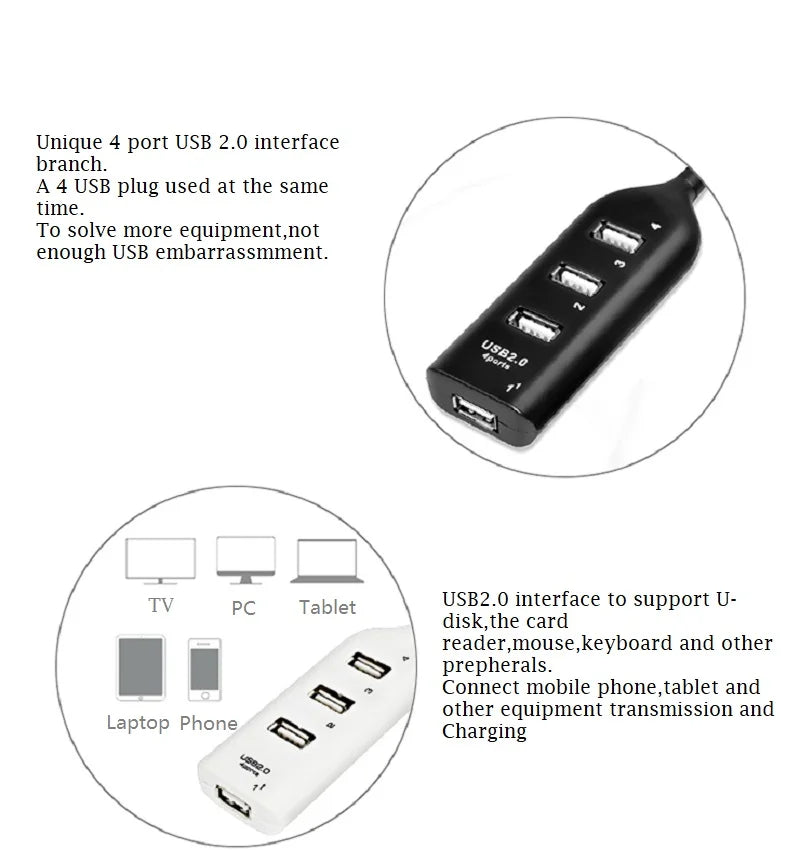 Hi-Speed Hub Adapter USB Hub Mini USB 2.0 4-Port Splitter For PC Laptop Notebook Receiver Computer Peripherals Accessories