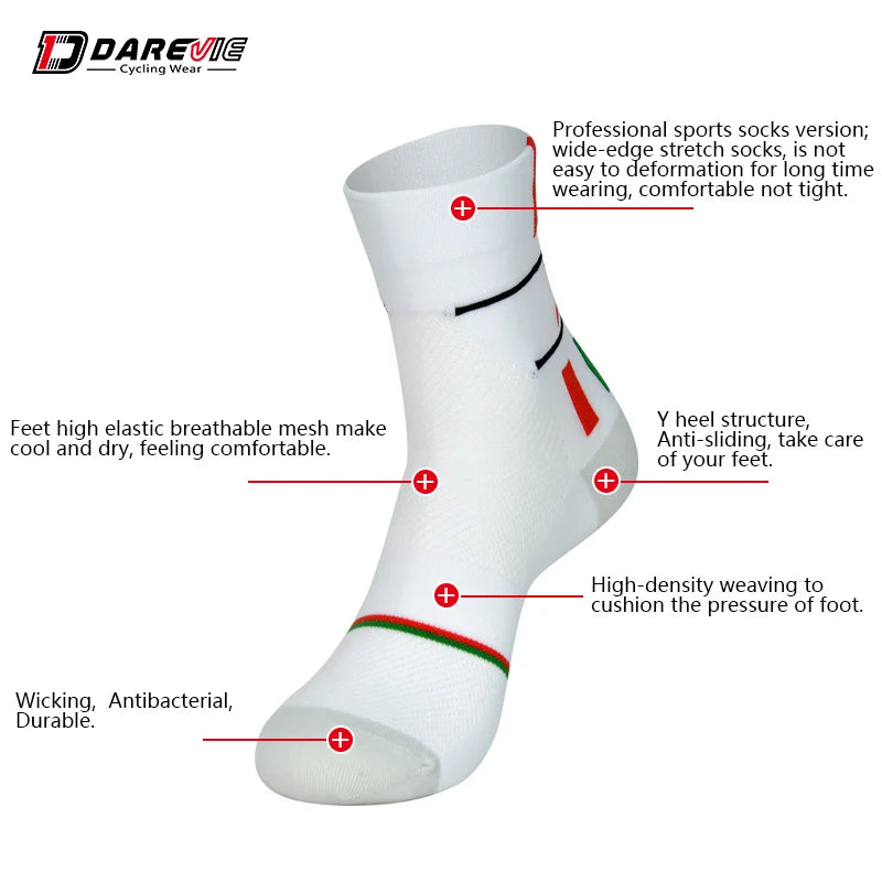 DAREVIE Men Cycling Socks Breathable Elastic Soft Cycling Weekly Socks Women's Anti-Bacterial Professional Sports Cycling Socks