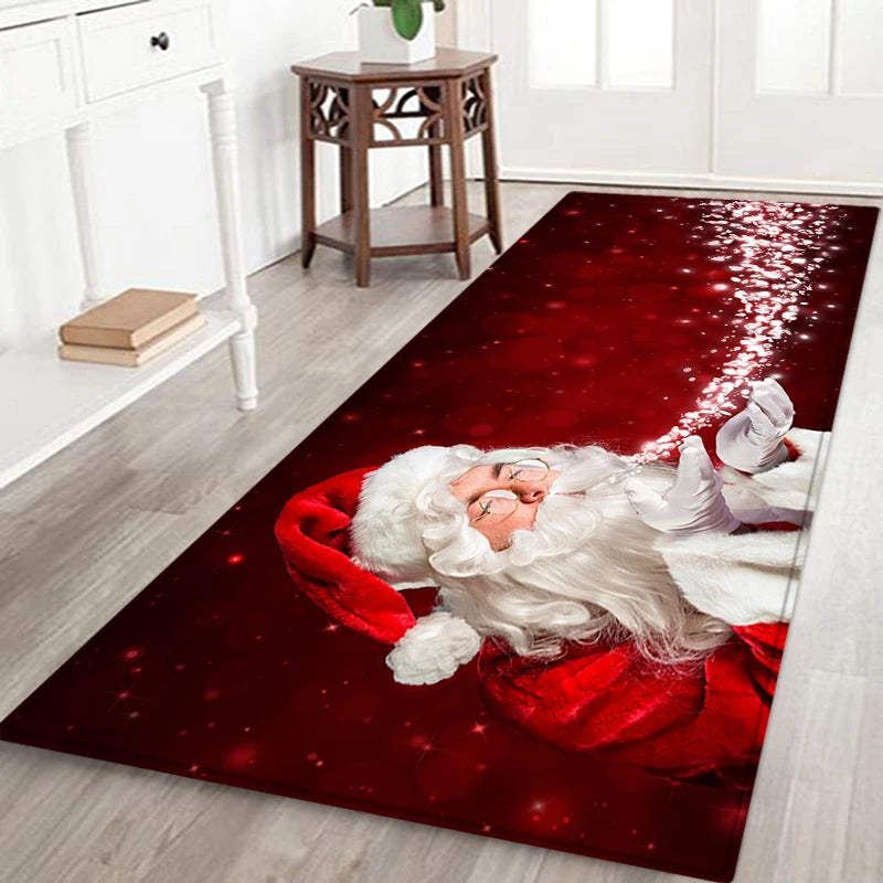 Merry Christmas Santa Claus Carpet for Living Room Home Decor Kitchen Hallway Balcony Rugs Flannel Bedroom Entrance Doormat