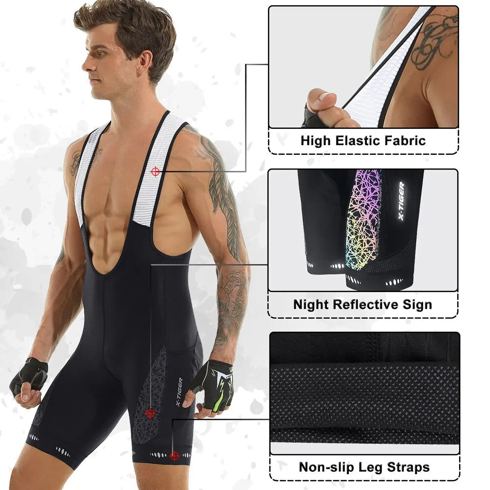 X-TIGER Cycling Bib Shorts 5D Gel Pad Mountain Bike Shorts Bretelle Pockets Outdoor Breathable UPF50+ Bike Tight Bicycle Shorts