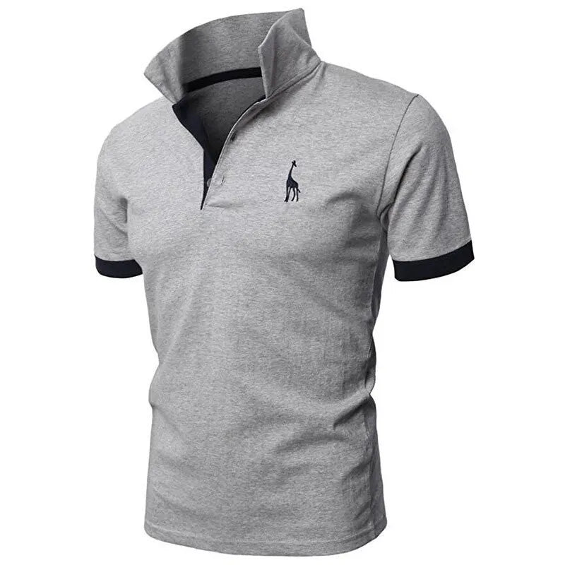 Men's Short Sleeve T-shirt Polo Shirt Casual Fit Deer Embroidery Top Polo Collar Outdoor T-shirt