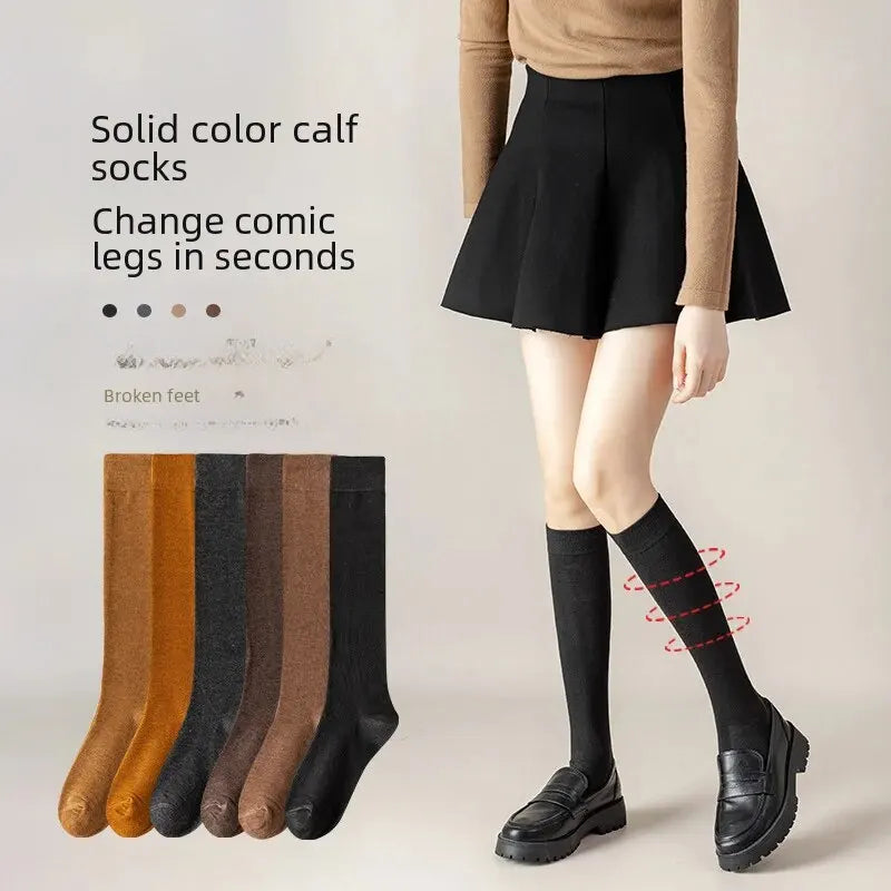 Women Small Leg Socks Autumn Winter High Cut Jk Long Socks Cotton Material Slimming Black Leather Shoes Young Teens Middle-aged