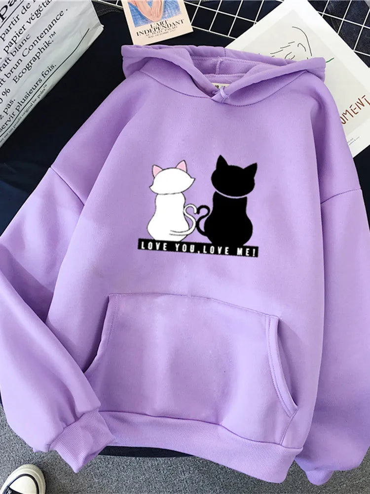 2023 Streetwear Hoodies Women Sweatshirt Autumn Spring Long Sleeve Harajuku Cat Print Sweatshirts Casual Pullover sudadera mujer