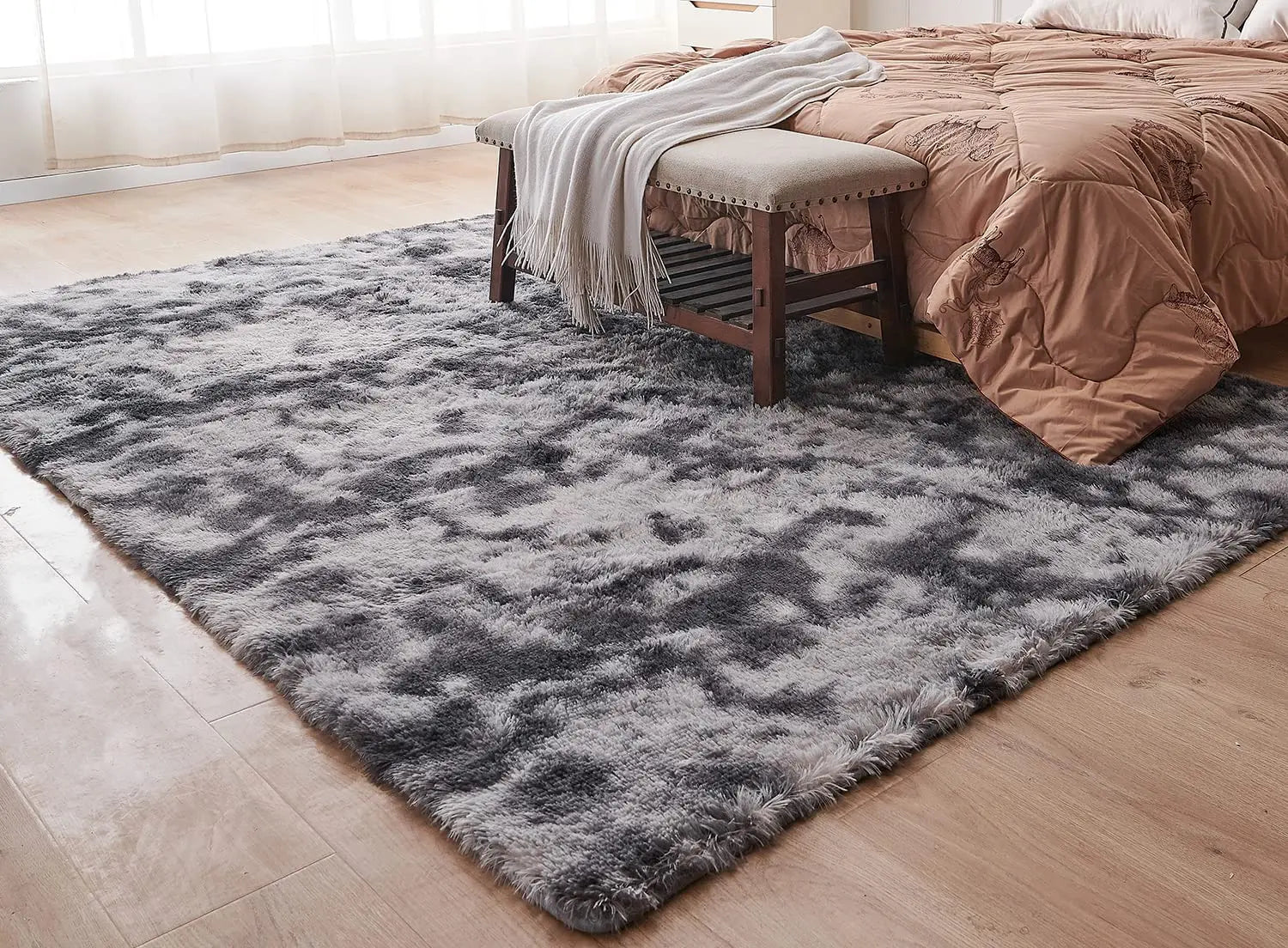 Soft Shaggy Carpet Living Room Fluffy Children Rugs Large Beige Plush Area Rug for Bedroom Kids Room Nursery Modern Home Decor