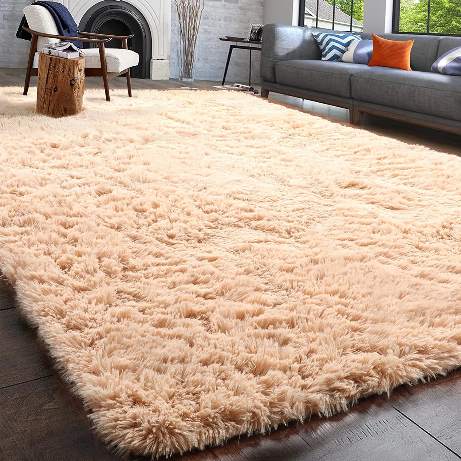 Soft Shaggy Carpet Living Room Fluffy Children Rugs Large Beige Plush Area Rug for Bedroom Kids Room Nursery Modern Home Decor