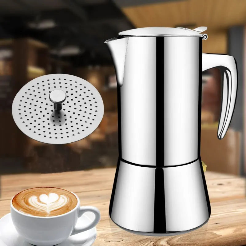 Stainless Steel Moka Pot Applica Suitable For Induction Cook Applica Heated 200ml Hand Brewed Espresso Pot Portable Home Style