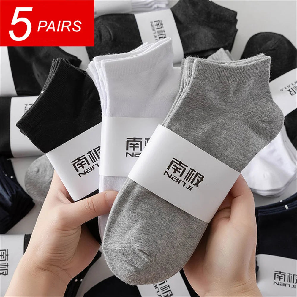 5Pair / Lot White Ankle Socks Happy Men Cotton Non-slip Silicone Invisible Socks Summer Autumn Male Boat Sock Slippers Meia