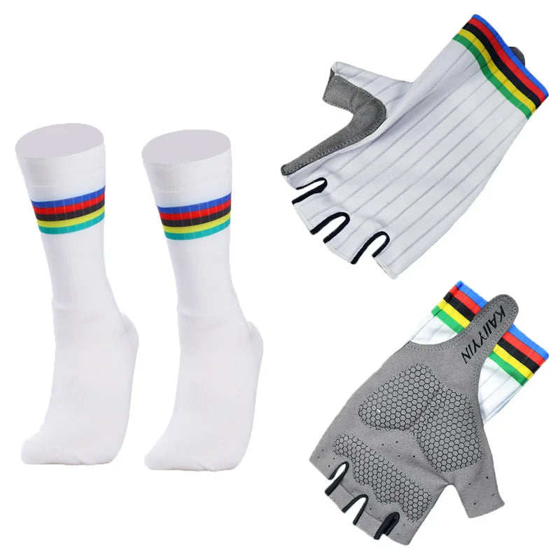 New Aero Bike Team Cycling Gloves and Socks Combined Men Women Bike Gloves Socks Non-slip Calcetines Ciclismo Guantes Ciclismo