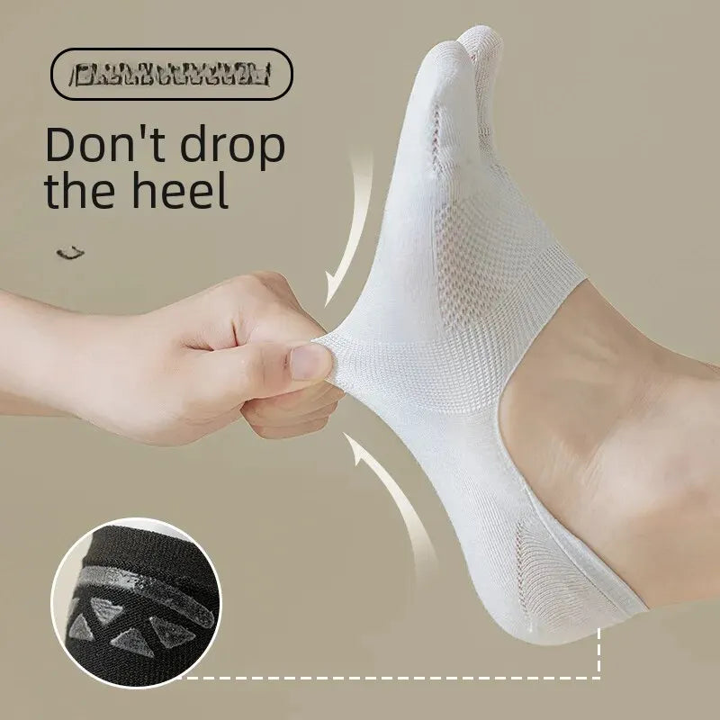 Men Summer Cotton Socks Thin Summer Light Pocket Split Toe Boat Five Finger Cool Shoe Anti-slip Invisible Short Socks Bag