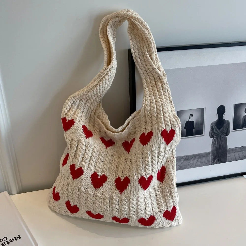 Large Capacity Knitted Handbags Casual Hollow Woven Shoulder Bag Handle Totes Women