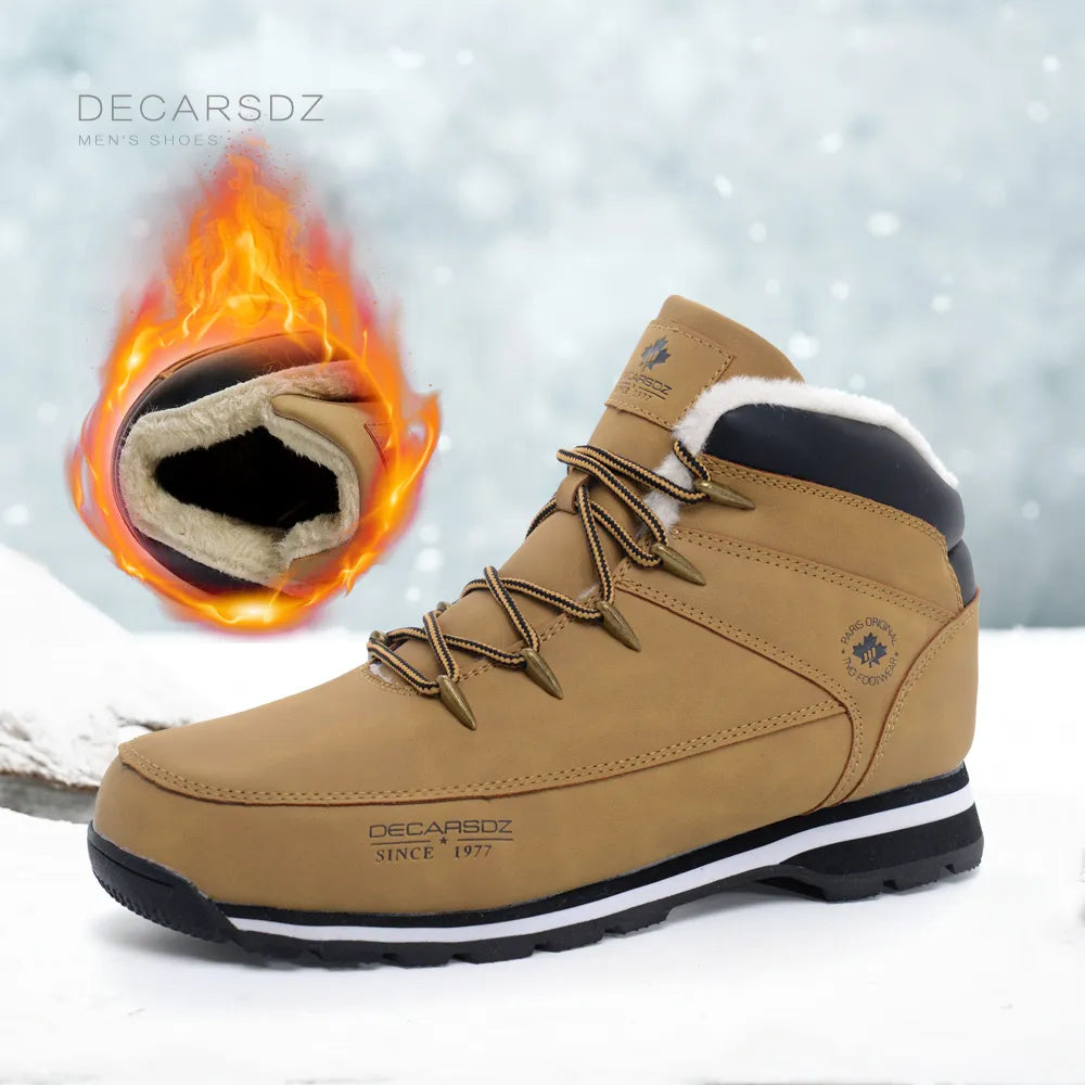 DECARSDZ Winter Boots Men 2023 New Outdoor Waterproof Comfy Durable Outsole Men Boots Classic High Quality Leather Snow Boots