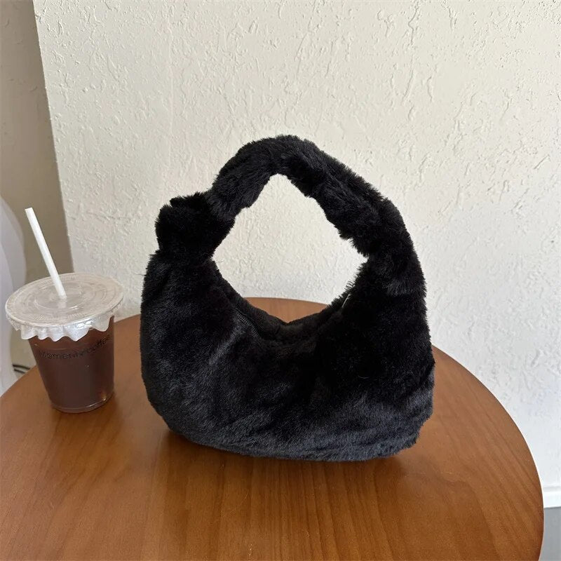 Soft Plush Handbag Women Winter Warm Shoulder Bags Phone Money Storage Purse Casual Small Tote Bag Fashion Clutch Wallet 2024